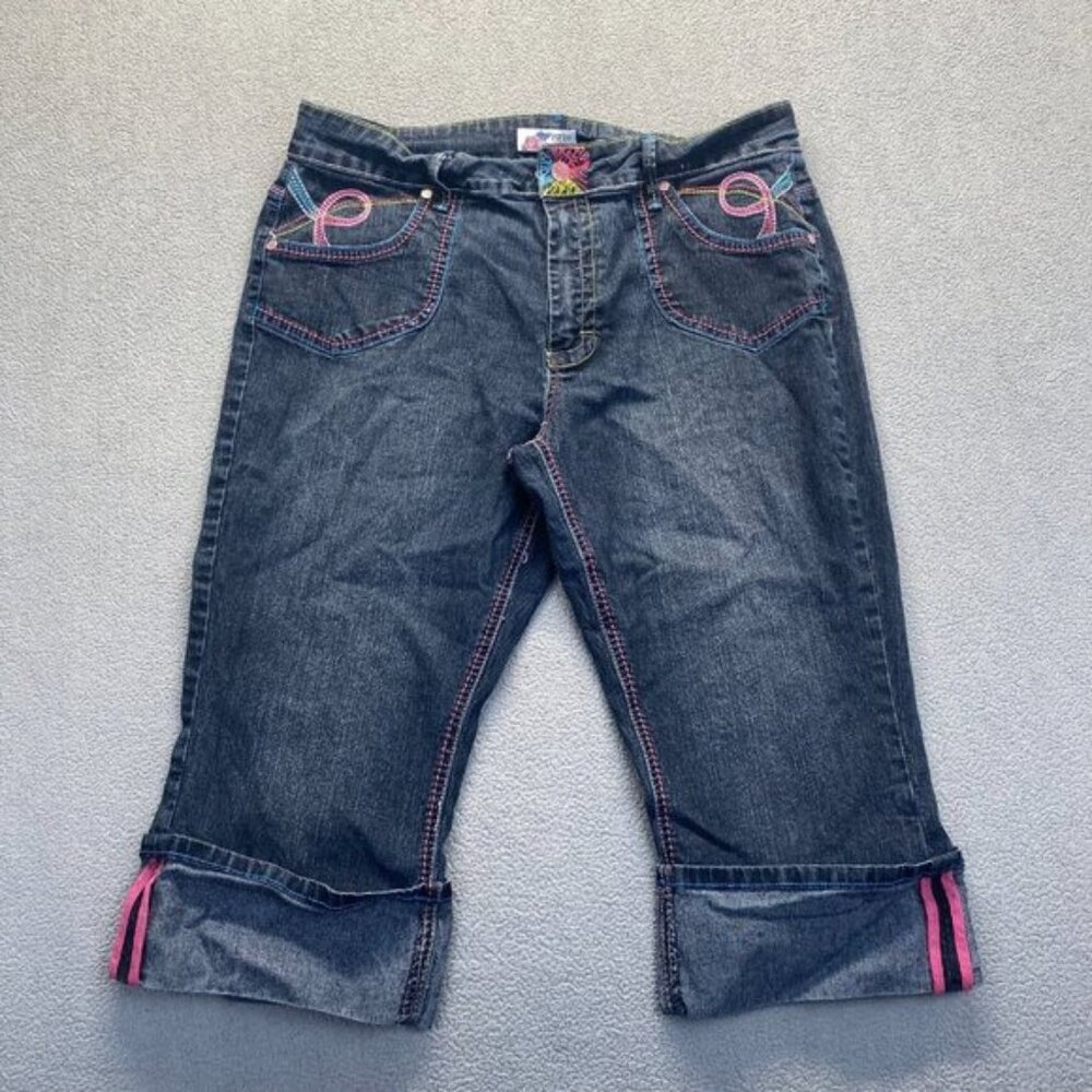 Piper & Blue Jeans Womens Size 16W Crop Blue Denim‎ Rolled Hem,Stretch